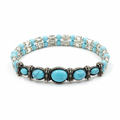 Desert Sky double strand turquoise cabochon and crystal bracelet on white background
