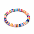 Rainbow clay heishi bead bracelet on white background