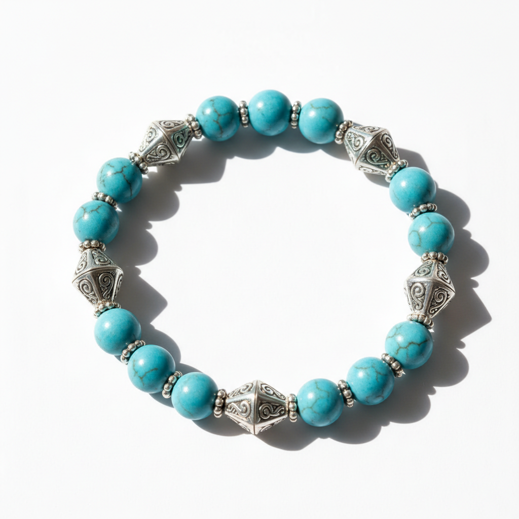 Desert Sky turquoise and diamond silver spacer bracelet on white background