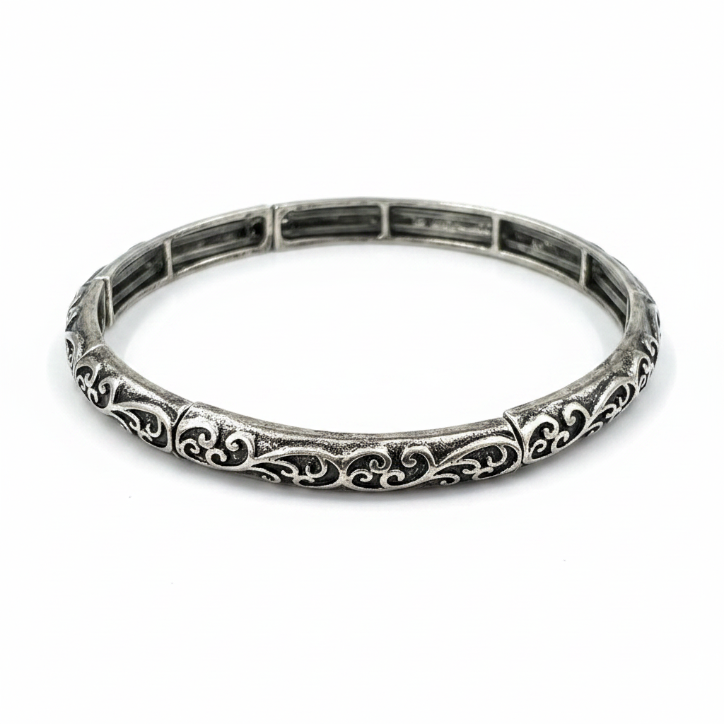 Desert Sky silver filigree scroll stretch bracelet on white background