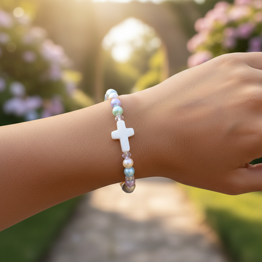 Cross bracelet worn on wrist lifestyle photo